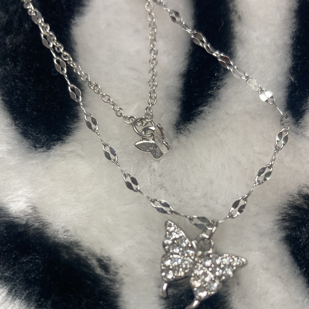 Double Chain Silver Butterfly Necklace